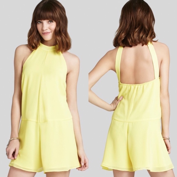 BCBGeneration Pants - BCBGeneration Mock Neck Open Back Yellow Romper